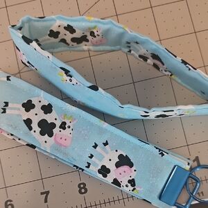 Kids Cow Print Light Blue Lanyard - Cute Farm Animal Accessory